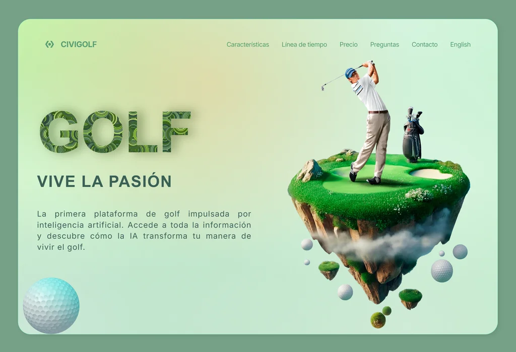 Captura de la página de inicio de CiviGolf